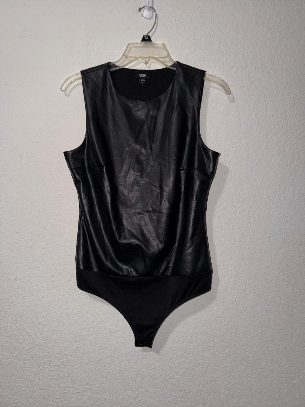 Express Body Contour Black Faux Leather Sleeveless Bodysuit Top